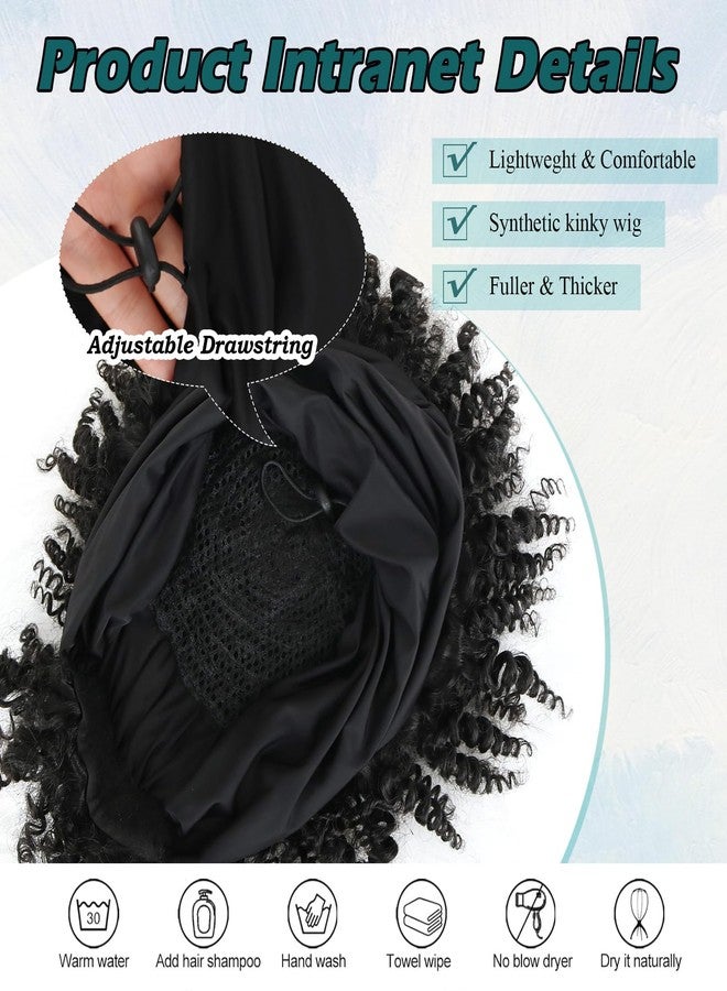 DEYNGS Headband Wig Afro Kinky Headband Wig with Bangs for Women Black Head Wrap 2 in 1 for Women Curly Full Scarf Wigs Synthetic Short Afro Kinky Afro High Puff Wig - Image 4